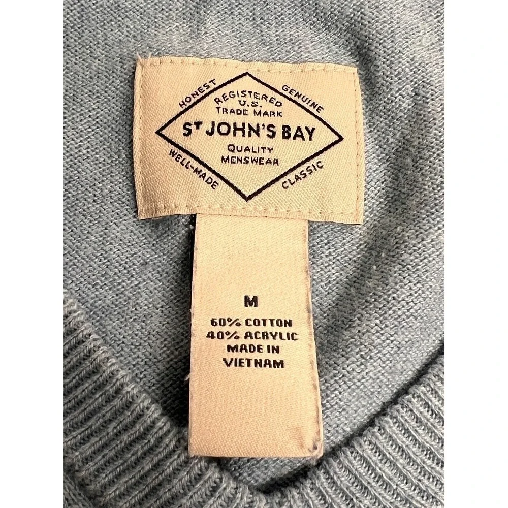Vintage V-Neck Sweater Lightweight Cotton Blend St Johns Bay Preppy Grandpa Sz M